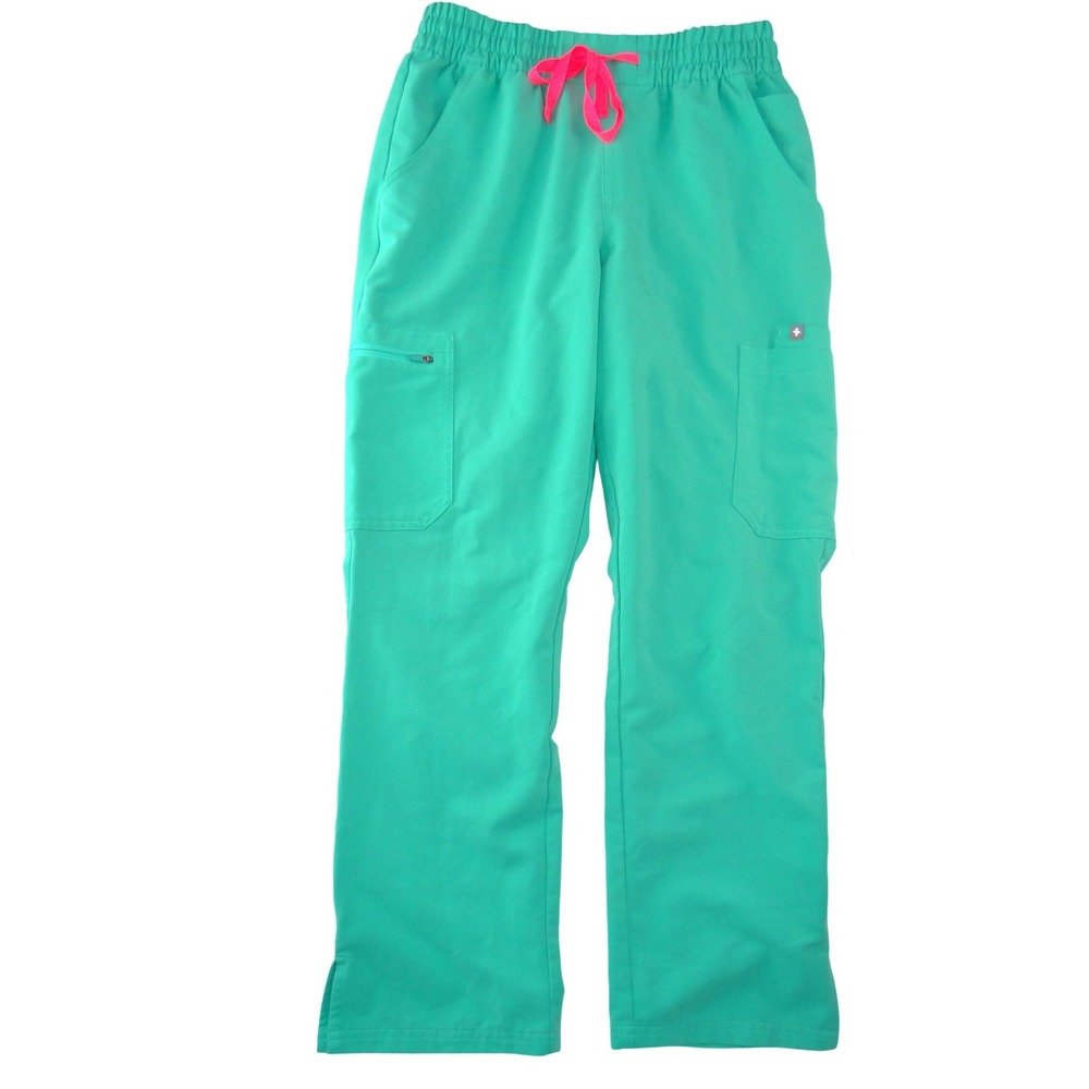FIGS Casma Three-Pocket Scrub Pants Green Neon Pink Drawstring Womens